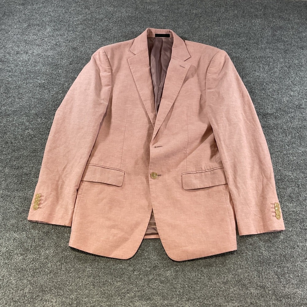 Perry Ellis Mens Slim Fit Cotton Linen Blazer 38 Regular Dusty Rose Pink Jacket